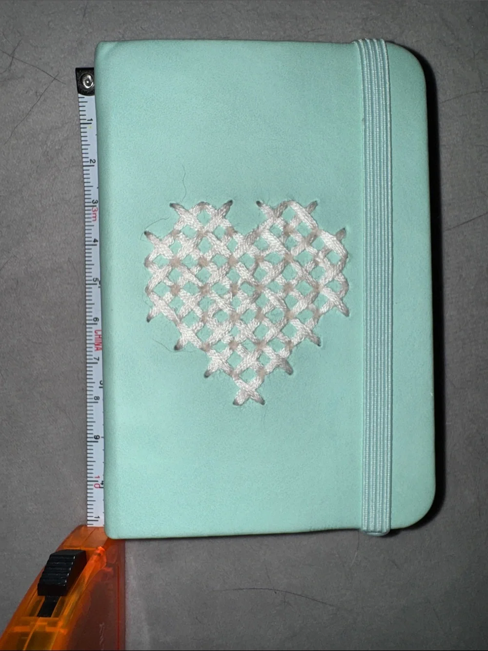 Handmade Cross Stitch Super Cute 4.5” x 3 Mint Heart Embroidered Mini Journal
